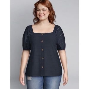 LANE BRYANT | Navy Square Neck Button Front Top